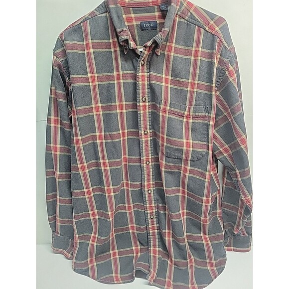 VTG IZOD Shirt Mens 100% Cotton Plaid Button Down 90s Preppy sz L - Picture 1 of 10